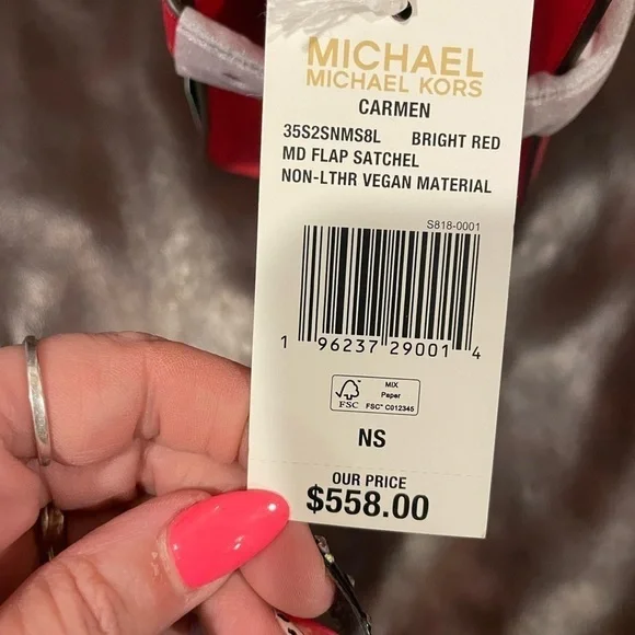 Michael Kors Vegan Leather Carmen Red Satchel w/Crossbody strap NWT.